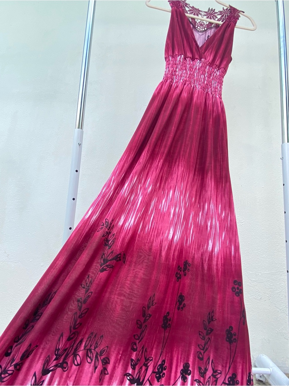 Y2K Fairy Burgundy Tie Dye & Black Floral Applique Maxi Dress Size Medium